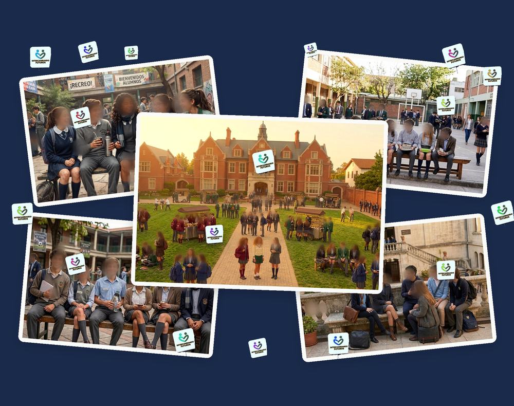 Collage de estudiantes de intercambio en distintos colegios